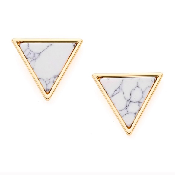 White Marble Triangle Gold Earrings - Picture 2 of 7